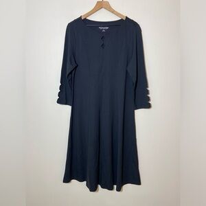 Soft Surroundings Black Eyelet Diamond Long Sleeve Sheath Dress Size Large